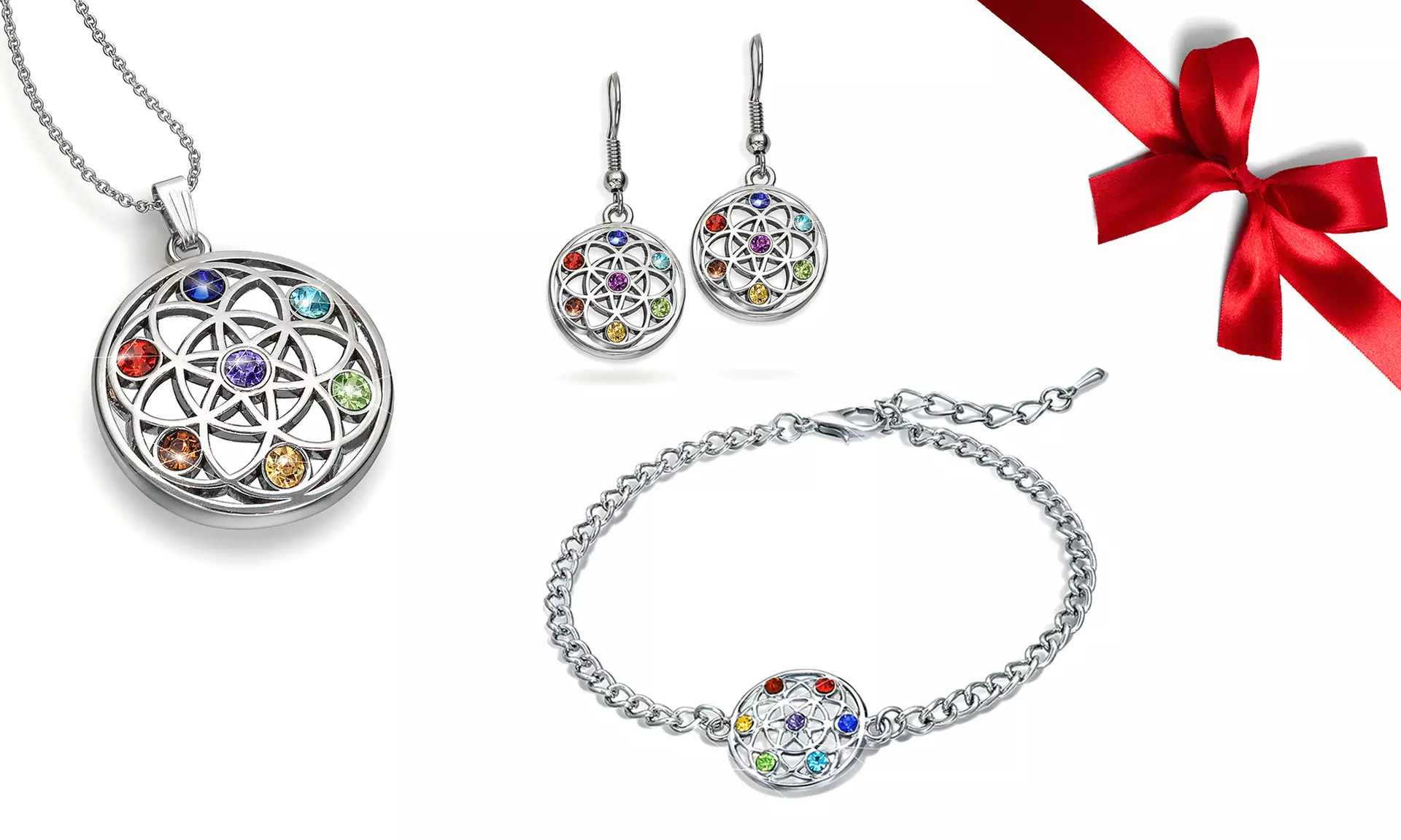 Ensemble bracelet, collier et boucles d'oreilles Chakra orné de cristaux Swarovski® - Primary Image