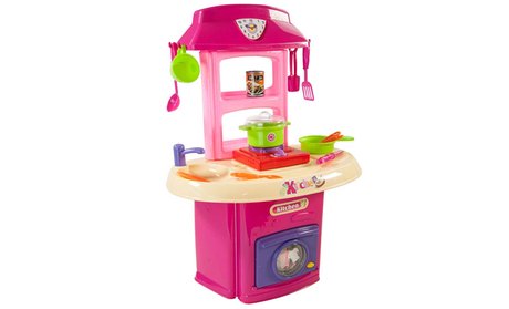 Battery-Operated Play Kitchen Set with Built-In Washing Machine