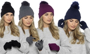 Bobble Hat and Touchscreen Gloves Set