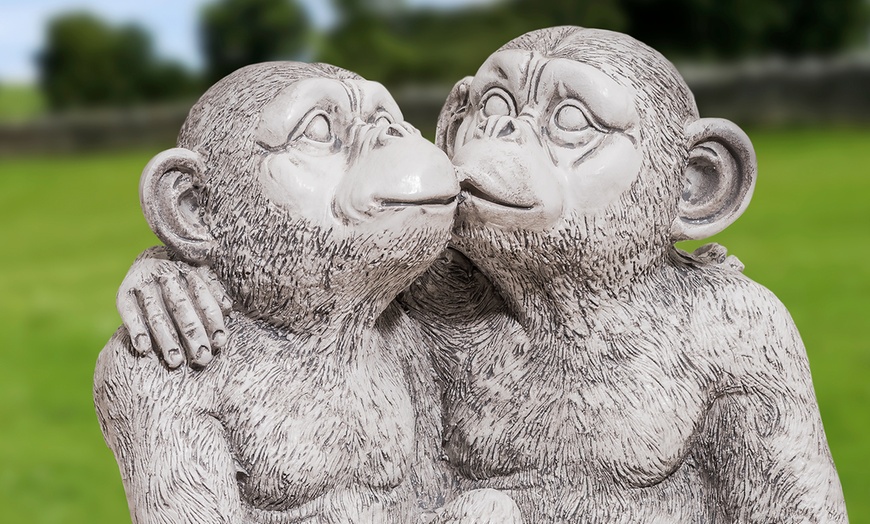 Image 3: One or Two Kissing Chimps Garden Statues
