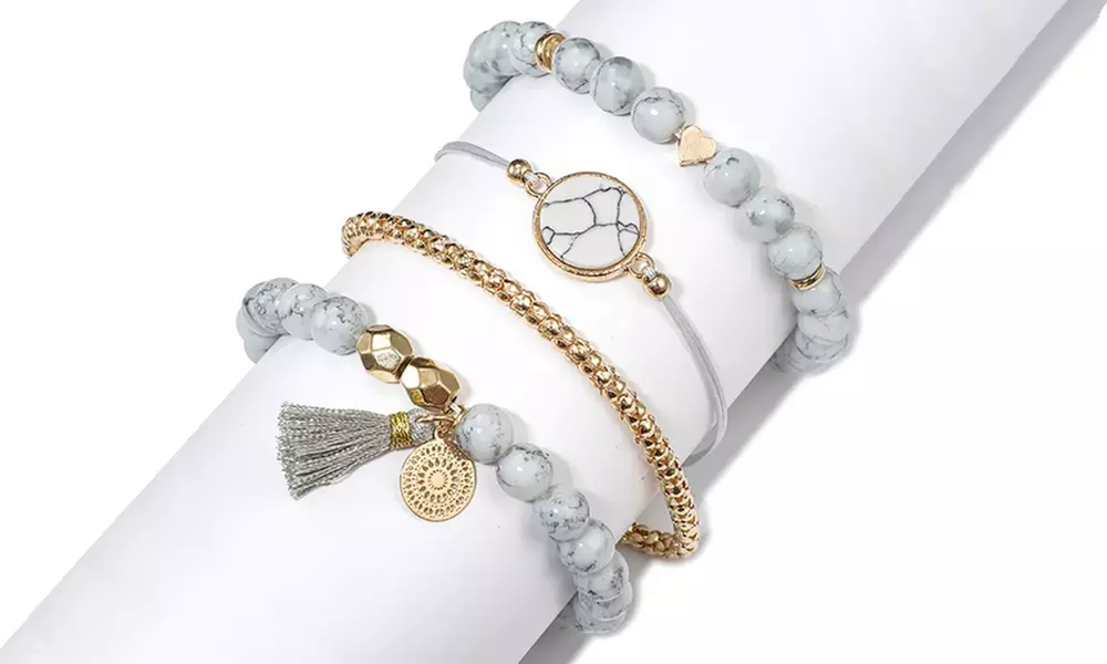 1x oder 2x 4-teiliges Armbänder-Set im Boho-Stil für Damen