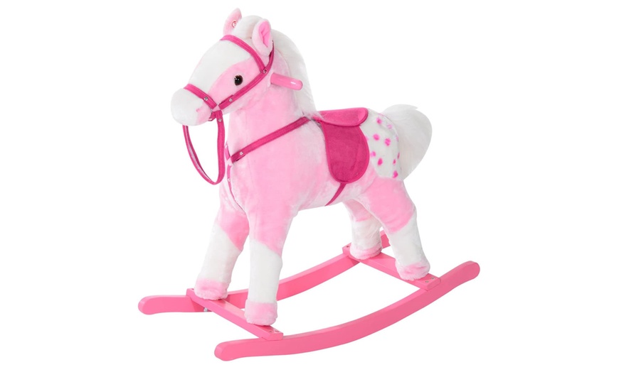 Image 2: HomCom Kids' Plush Rocking Horse with Sound Effects