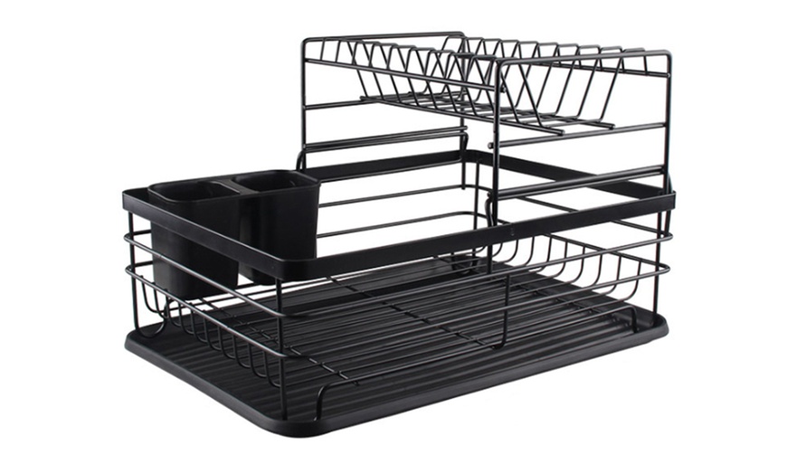 Image 5: Two-Tier Metal Dish Drying Rack with Removable Drip Tray