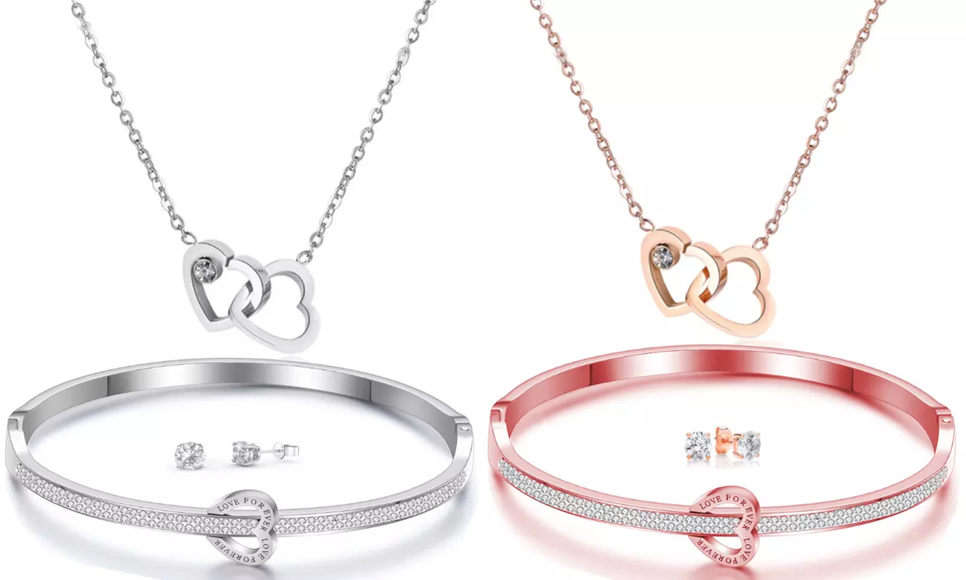 1 ou 2 parures "Forever Love" avec collier, bracelet et paire de boucles d'oreilles ornés de cristaux Swarovski® - Primary Image