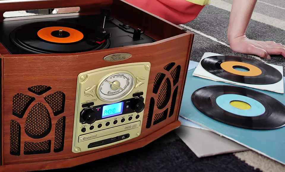 Retro Vintage Turntable System. Multiple Finishes Available. Free Returns. - Primary Image