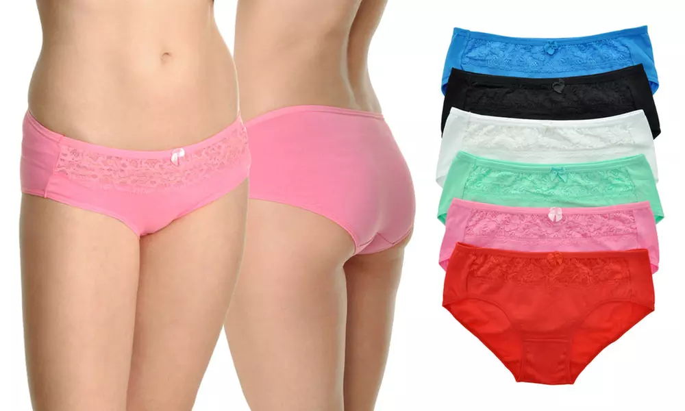 Angelina Lace-Waist Cotton Hip-Hugger Panties (6-Pack) - Primary Image