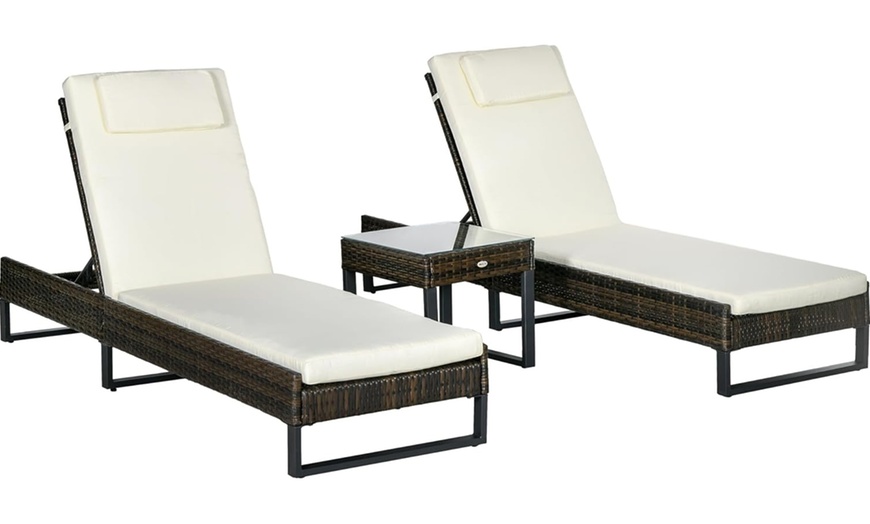 Image 3: Outsunny Three-Piece Reclining Lounger Set