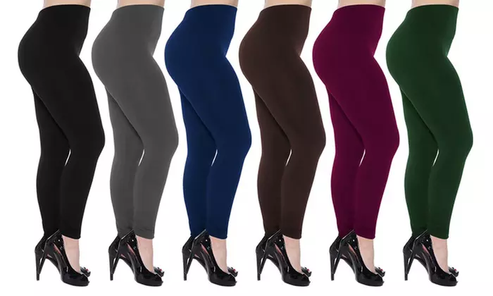 6-Pack Women's Cozy Fleece-Lined Seamless Leggings - Second Medium