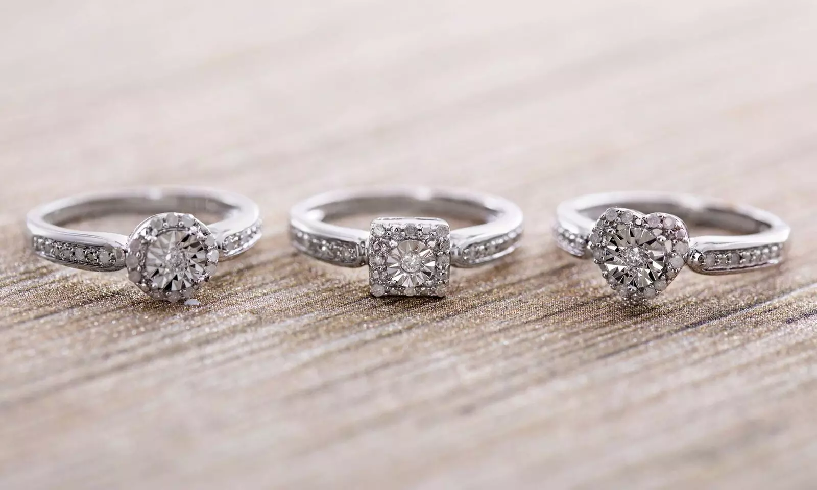 1/10 CTTW Diamond Cluster Promise Rings in Sterling Silver by Diamante - Primary Image