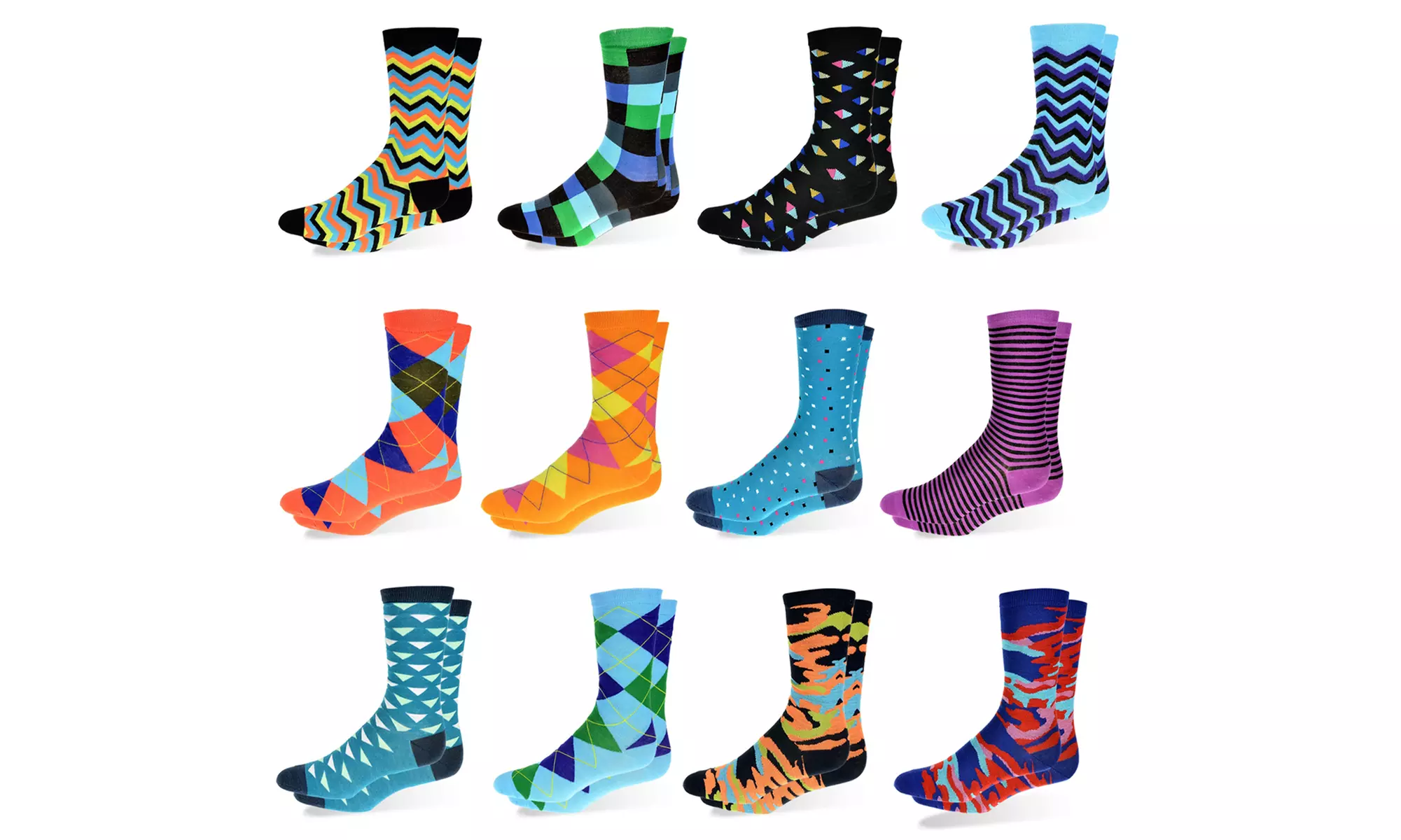 Men's Bright Colorful Dress Socks (12 Pairs) - Second Medium