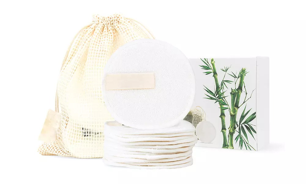 1 ou 2 lots de 16 cotons démaquillants lavables et réutilisables en bambou avec filet de lavage - Primary Image