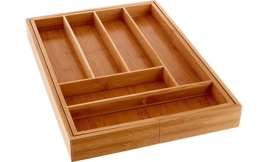 Image 2: Expandable Bamboo Cutlery Tray