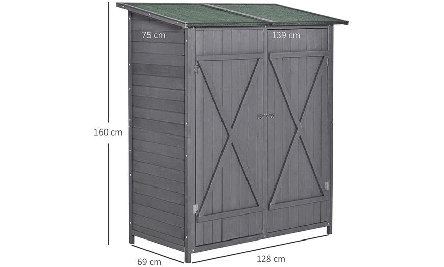 Image 6: Outsunny Garden Wood Storage Shed with Flexible Table