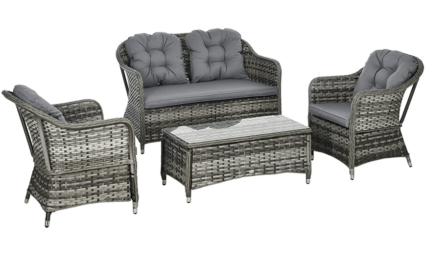 Image 2: Outsunny Four Piece Rattan-Effect Sofa Set