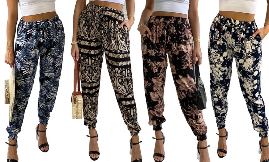 Up To 6 Off Womens Cuffed Printed Harem Trousers  Groupon