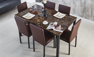 Modernique Brown MDF Marble Effect Dining Table with Six Chairs