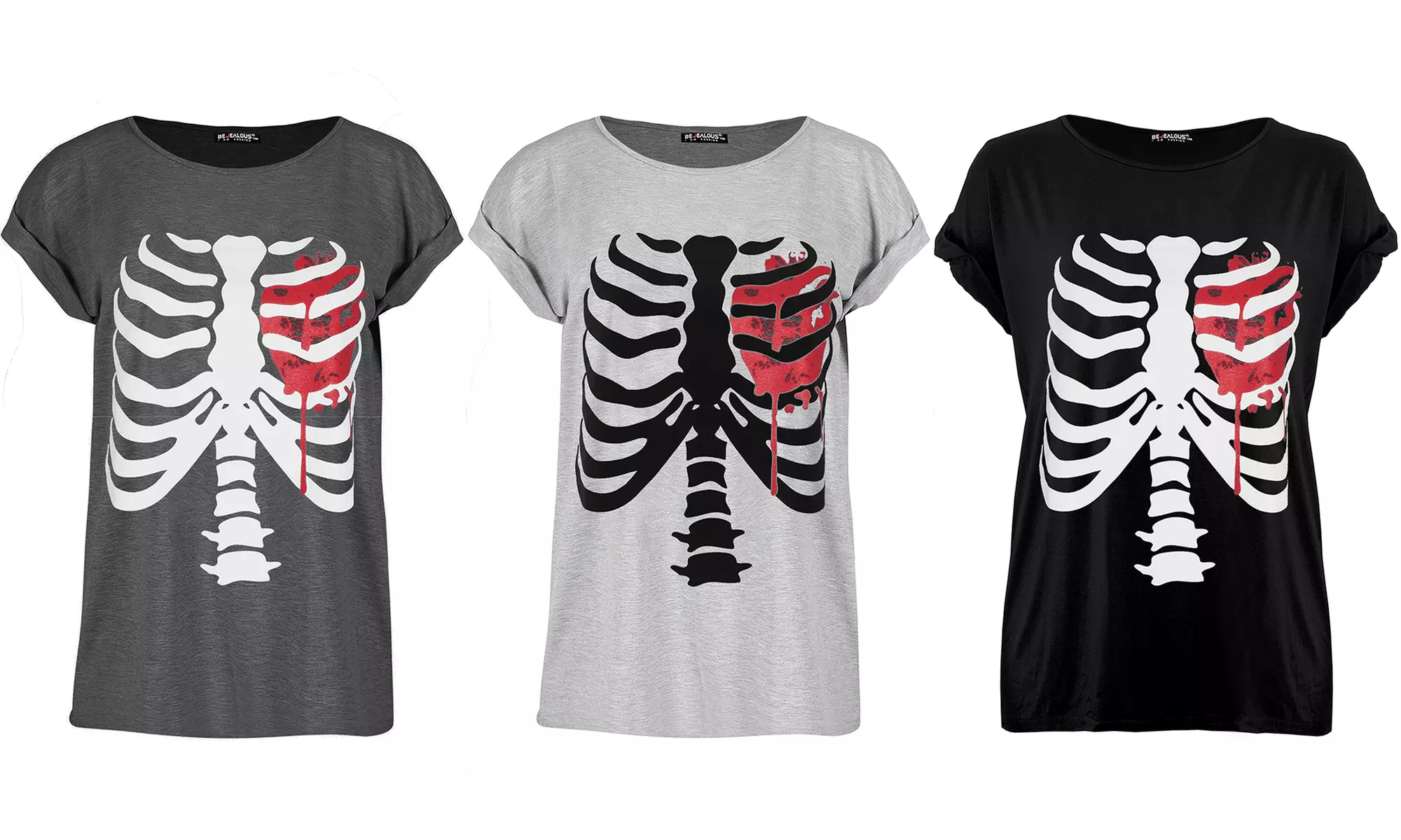 T-shirt oversize pour femmes avec imprimé cœur en sang et squelette, coloris au choix - Primary Image