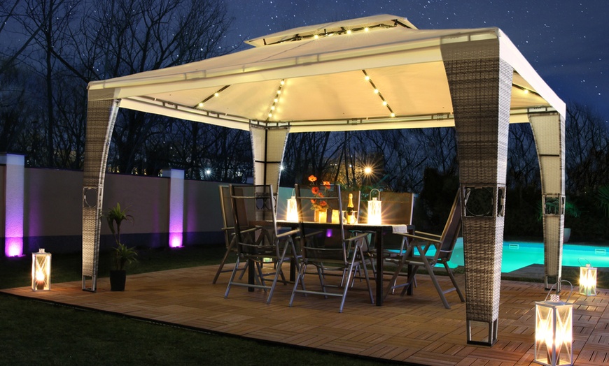 Image 1: Rattan-Effect Gazebo with LED