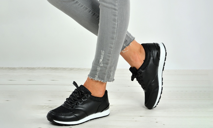 Image 11: Women's Lace-Up Sparkly Trainers