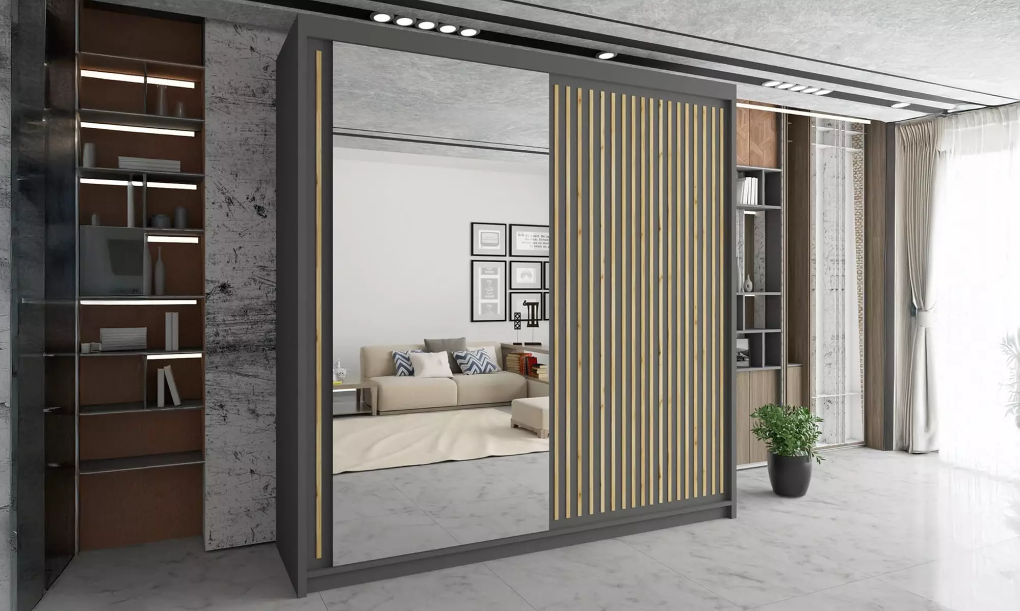 Roni Sliding Mirror Door Wardrobe