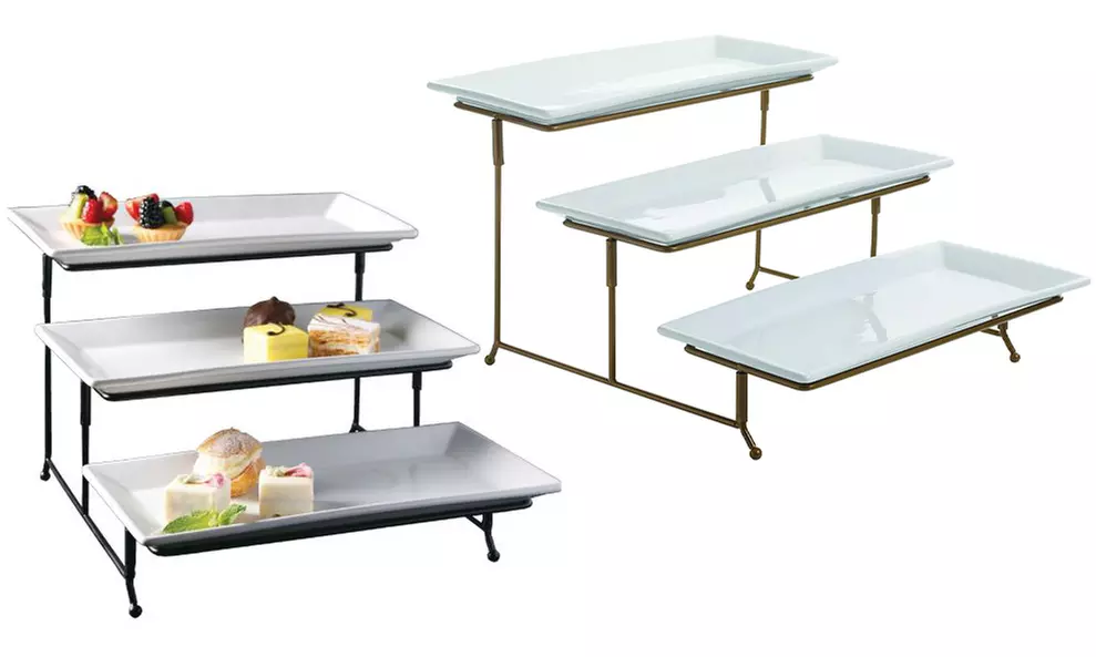 3-Tier Rectangular Serving Platter and Cake Tray Stand - Primary Image