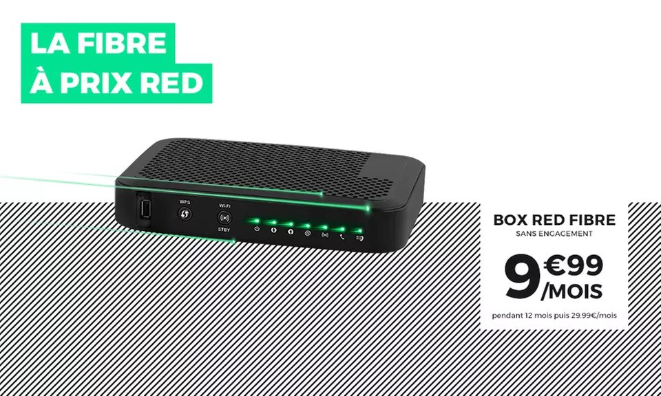 Fibre Red-By-SFR.fr : Promotion 9,99€/mois pendant 1 an Internet 100 Mb/s, Téléphone, TV HD en option - Primary Image