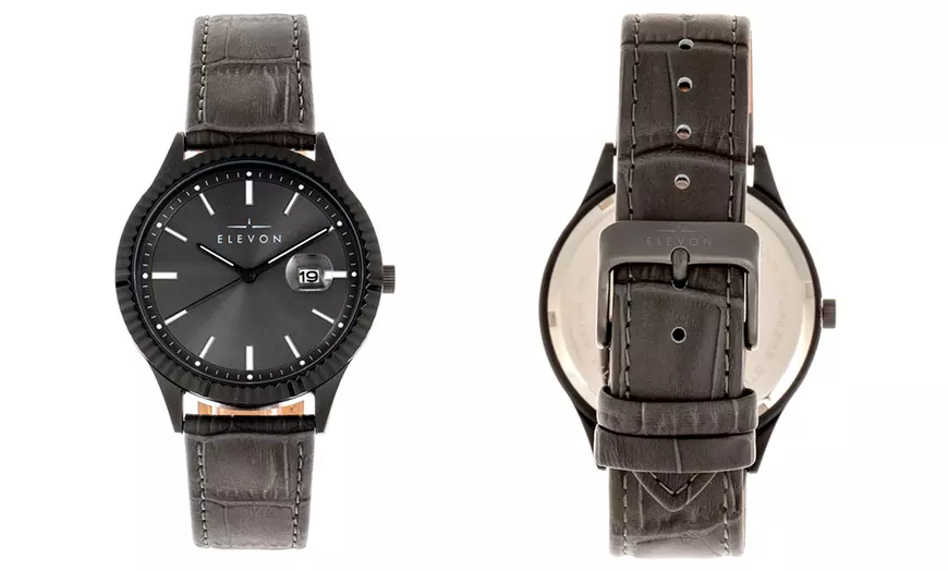 Image 8: Reloj Elevon Concorde de pulsera de cuero genuino con fecha