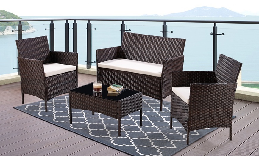 Image 1: 4-Piece Rattan-Effect Lounge Set