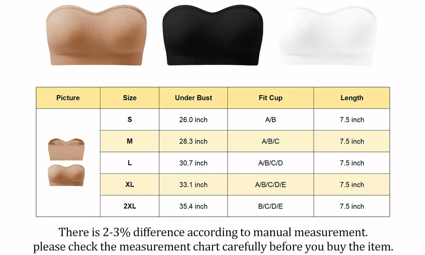 Women Strapless Bralette Seamless Bandeau Padded Tube Top Bra