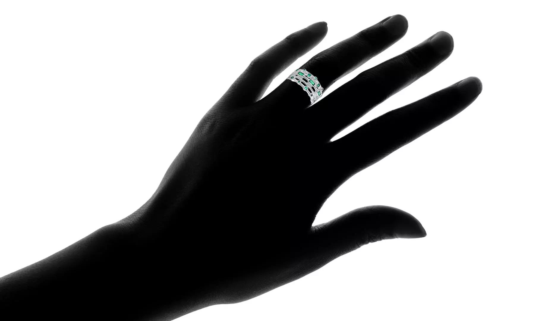 18K White Gold Plated 5 Layer Green Emerald Ring by Peermont 
 - Second Medium