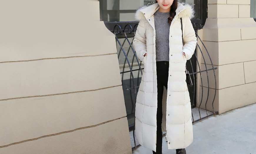 Image 2: Long Padded Coat with Hood