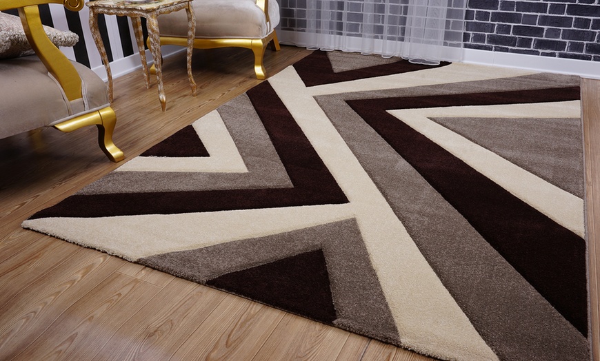 Image 3: Modern Zig Zag Hand Carved Rugs 