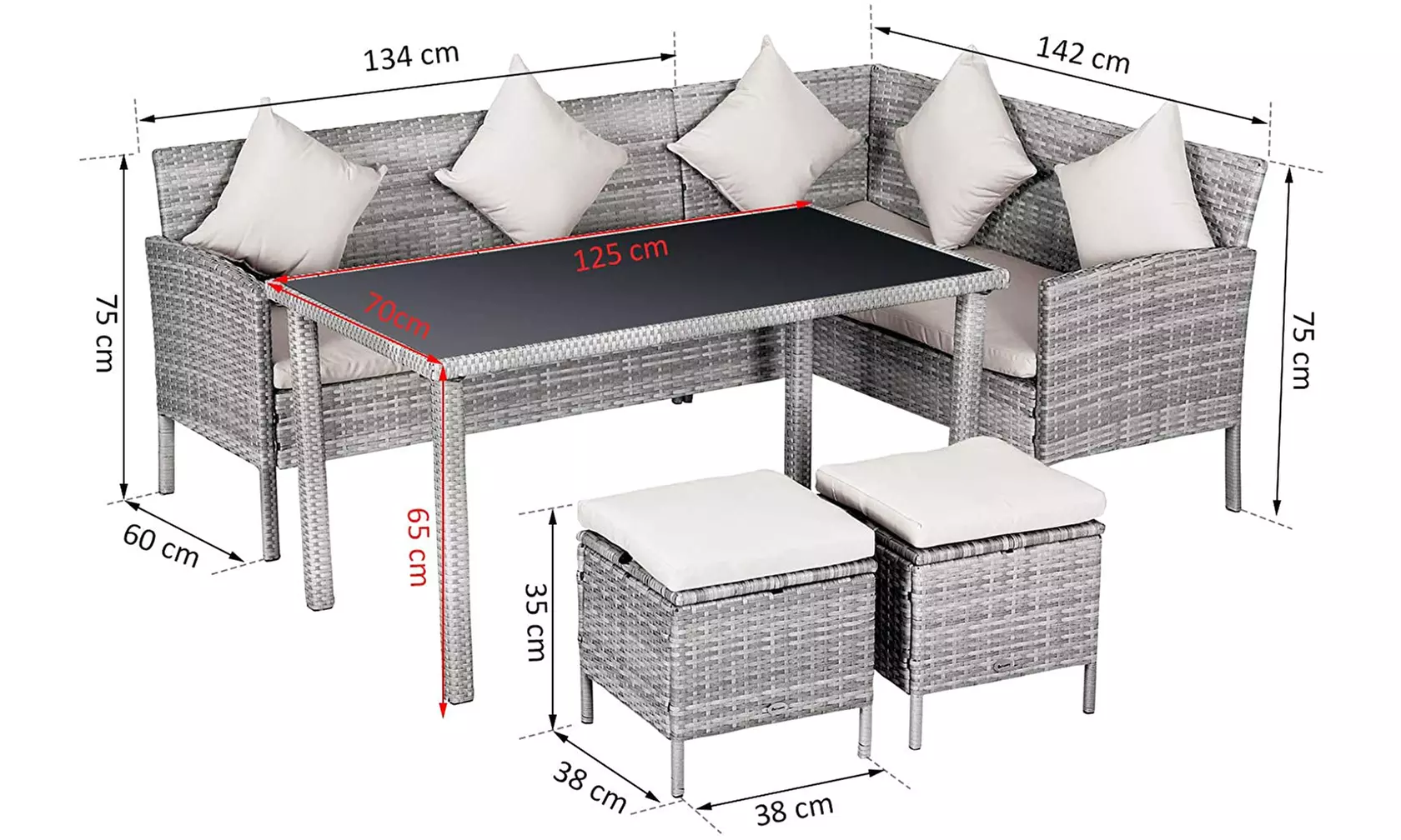 Outsunny Five-Piece Rattan-Effect Dining Set