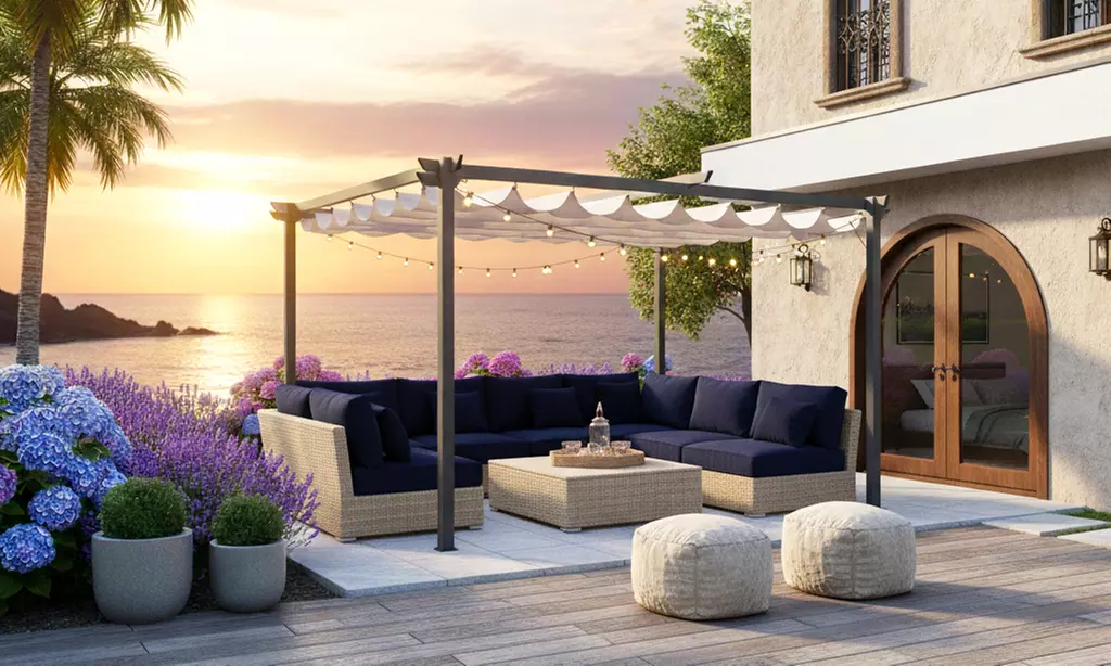 Pergola da giardio in acciaio e telo retrattile