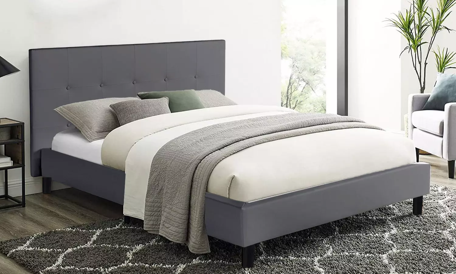 Lit fixe Triomphe simili cuir, matelas "Cosmos" 22cm ressorts et mémoire de forme en option, livraison offerte - Primary Image