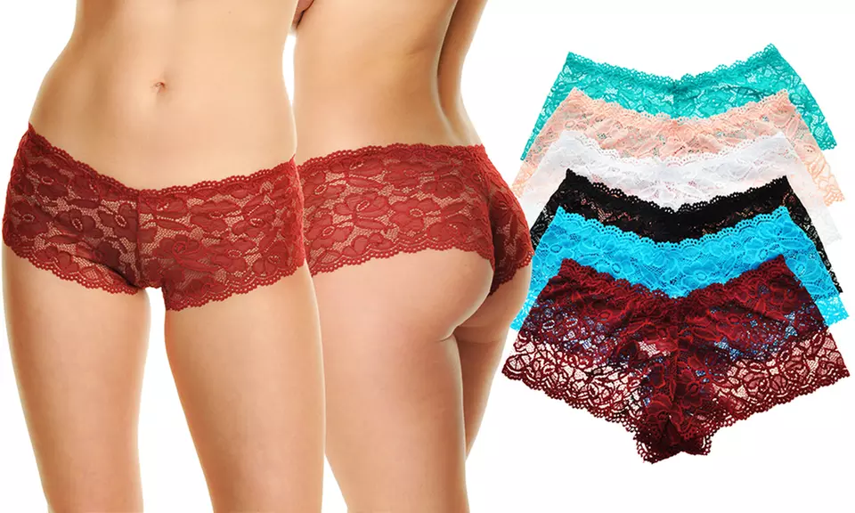 Angelina Lace Cheeky Style Booty-Shorts Women's Panties (6-Pack) - Second Medium