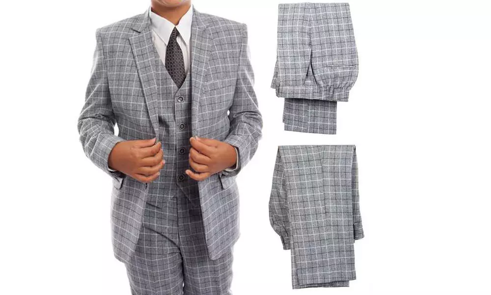 Tazio Boys Plaid Suit (5-Piece Set) - Second Medium
