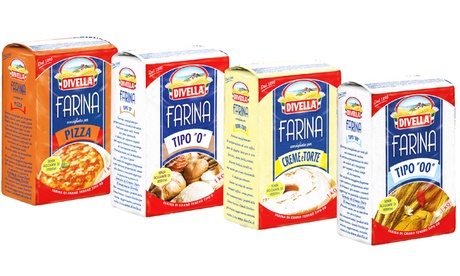 Set di 6 o 10 sacchi di farina Divella di grano tenero da 1 kg ciascuno, disponibile in 4 tipologie