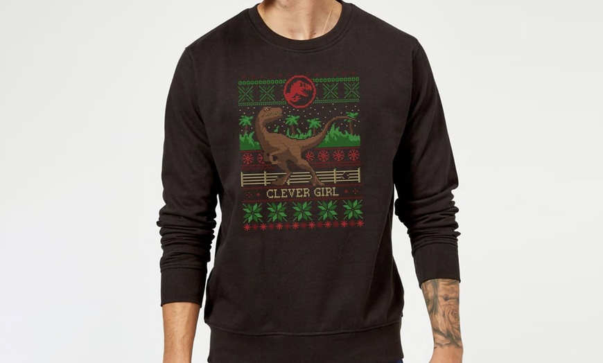 Image 1: Official Licensed Jurassic Park Clever Girl Christmas Jumper