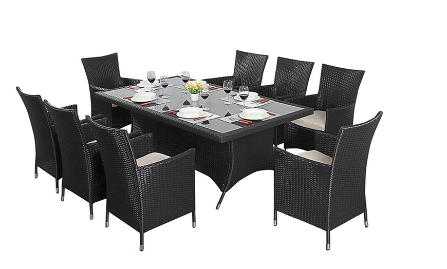 Image 2: 8-Seater Rattan-Effect Dining Set