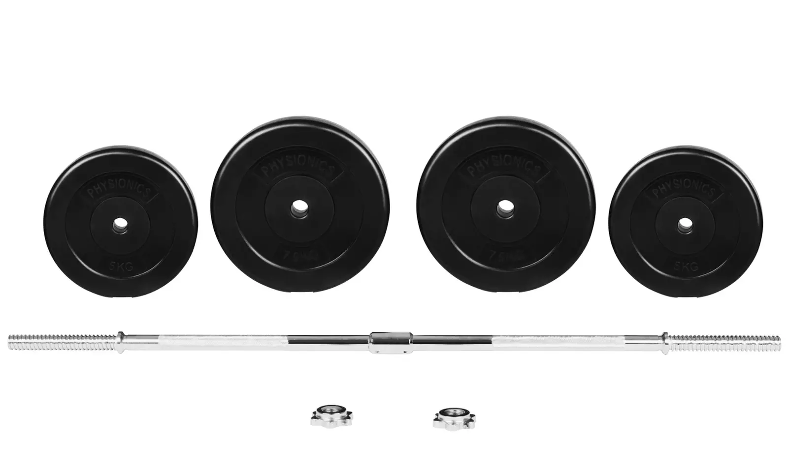 physionics Langhantel-Set mit Stangen und Gewichtsplatten 30 kg in Schwarz - Second Medium