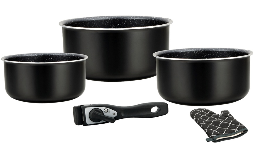 Image 5: 5-, 7-, oder 17-tlg. Herzberg Kochgeschirr-Set mit abnehmbarem Griff