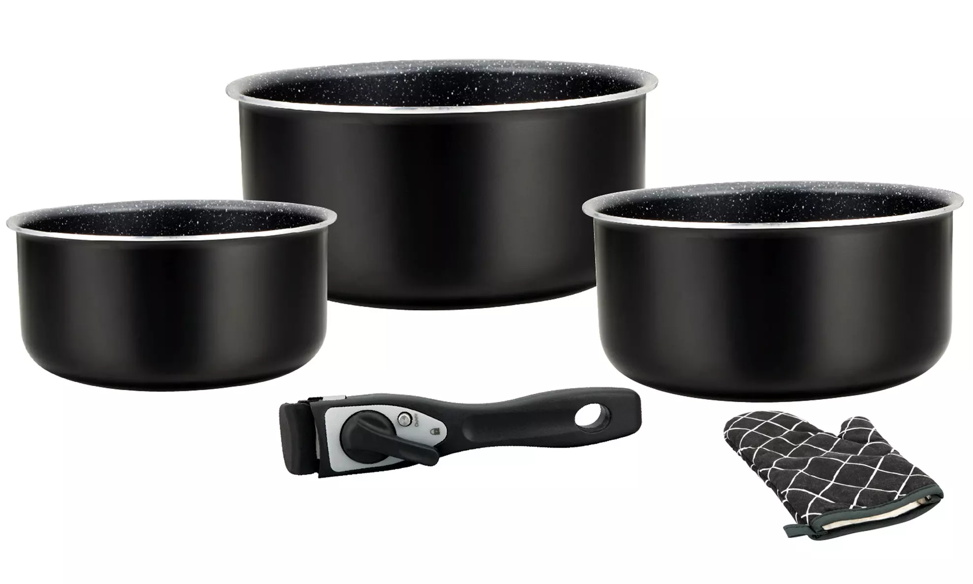 5-, 7-, oder 17-tlg. Herzberg Kochgeschirr-Set mit abnehmbarem Griff