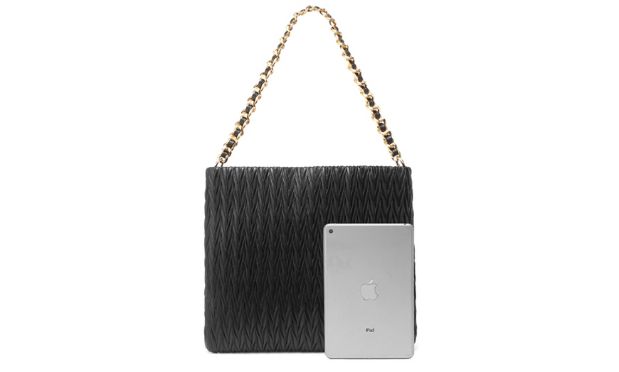 Image 20: PU Leather Quilted Chain Detail Shoulder Bag