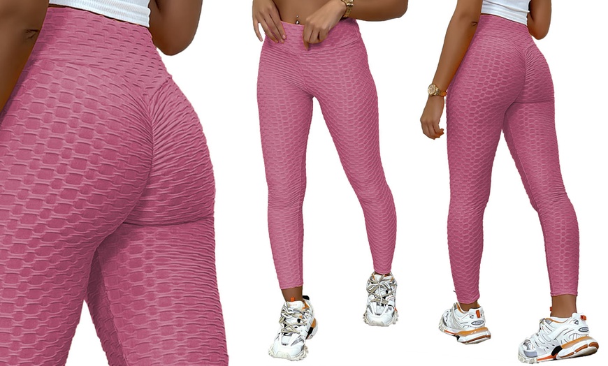 Image 3: Ruched Back Push Up Honeycomb Textured Leggings