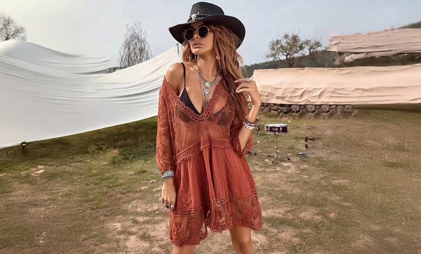 Image 5: Boho-Style Lace Cover-Up Beach Dress