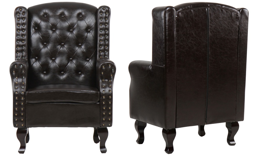 Image 3: Faux Leather Armchair and Footstool 