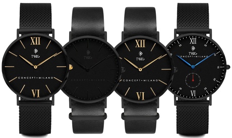 Montre Twig noire mixte bracelet mesh en cuir
