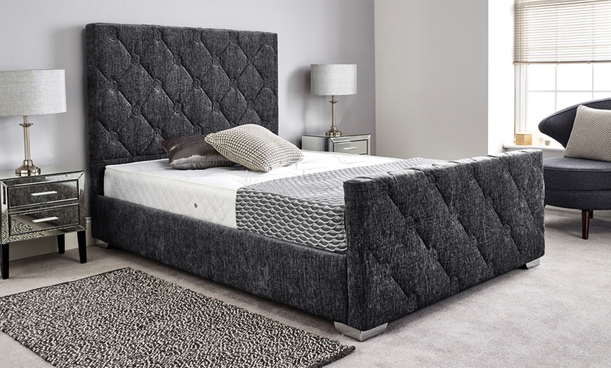 Image 2: Upholstered Chenille Bed Frame