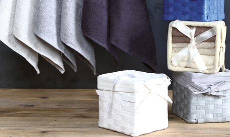 Set 6 asciugamani viso con cestino disponibile in 4 colori